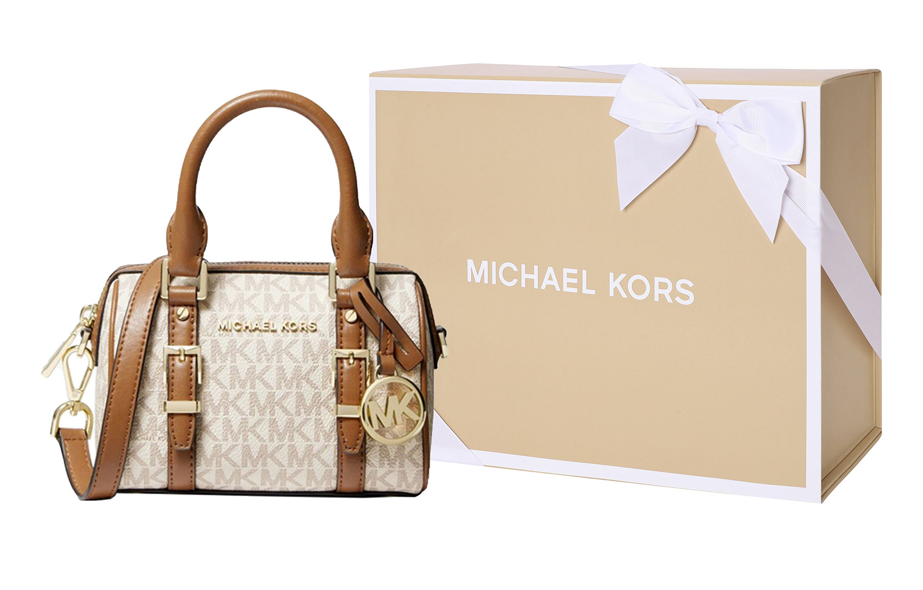 

MICHAEL KORS Сумка кроссбоди из кожи бедфордской коровы миниатюрная женская ванильно-белая и желудево-коричневая