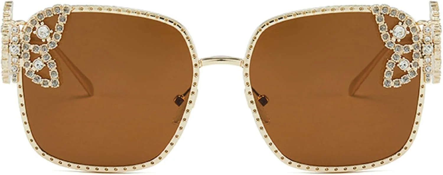 

Квадратная оправа «Бабочка» с бриллиантами, модные металлические солнцезащитные очки для мужчин и женщин, для уличной фотографии, украшенные стразами mincl, Brown