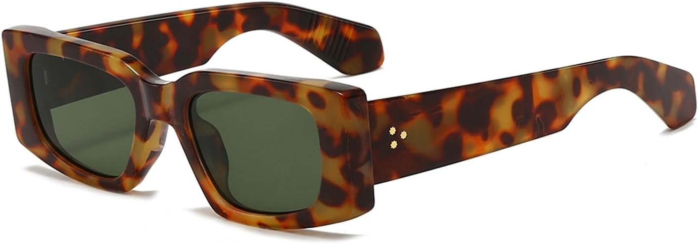 

Солнцезащитные очки YAMEIZE в стиле ретро 90-х, прямоугольной формы - классические квадратные солнцезащитные очки с защитой UV400 для вождения и активного отдыха, подходят для женщин и мужчин, Leopard Green