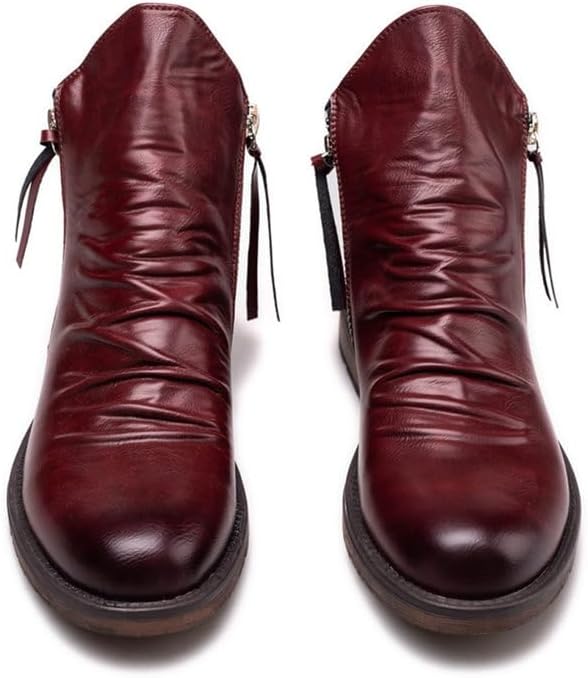 

Ботинки UOQAPRE для мужчин, кожаные ботинки на танкетке с боковой молнией, мужские мотоциклетные ботинки с регулируемой шириной, винный