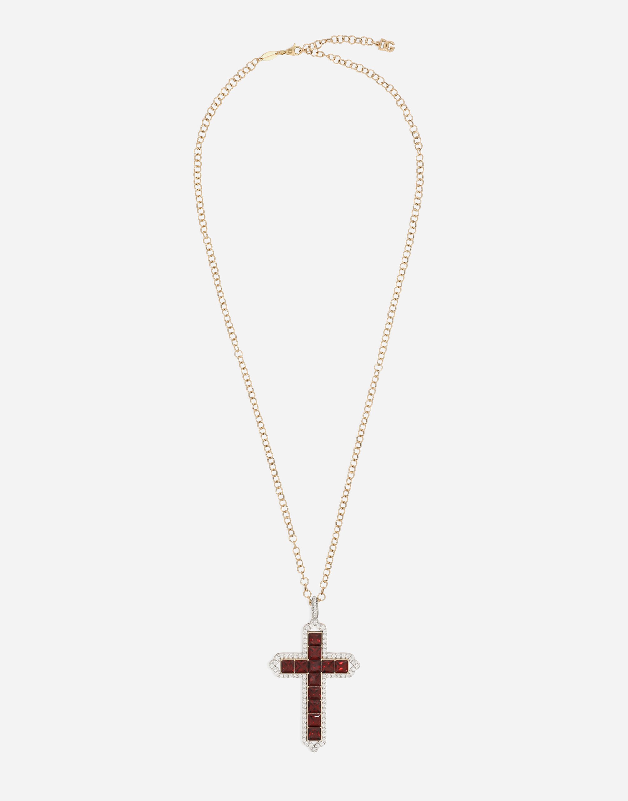 

Кулон-крест из желтого и белого золота 750 пробы с родолит-гранатами и бриллиантами Dolce & Gabbana, желтый