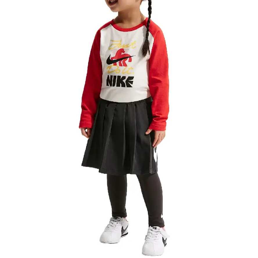 Однотонная юбка с логотипом бренда для детей на осень Nike, черный/белый/белый — фото 4