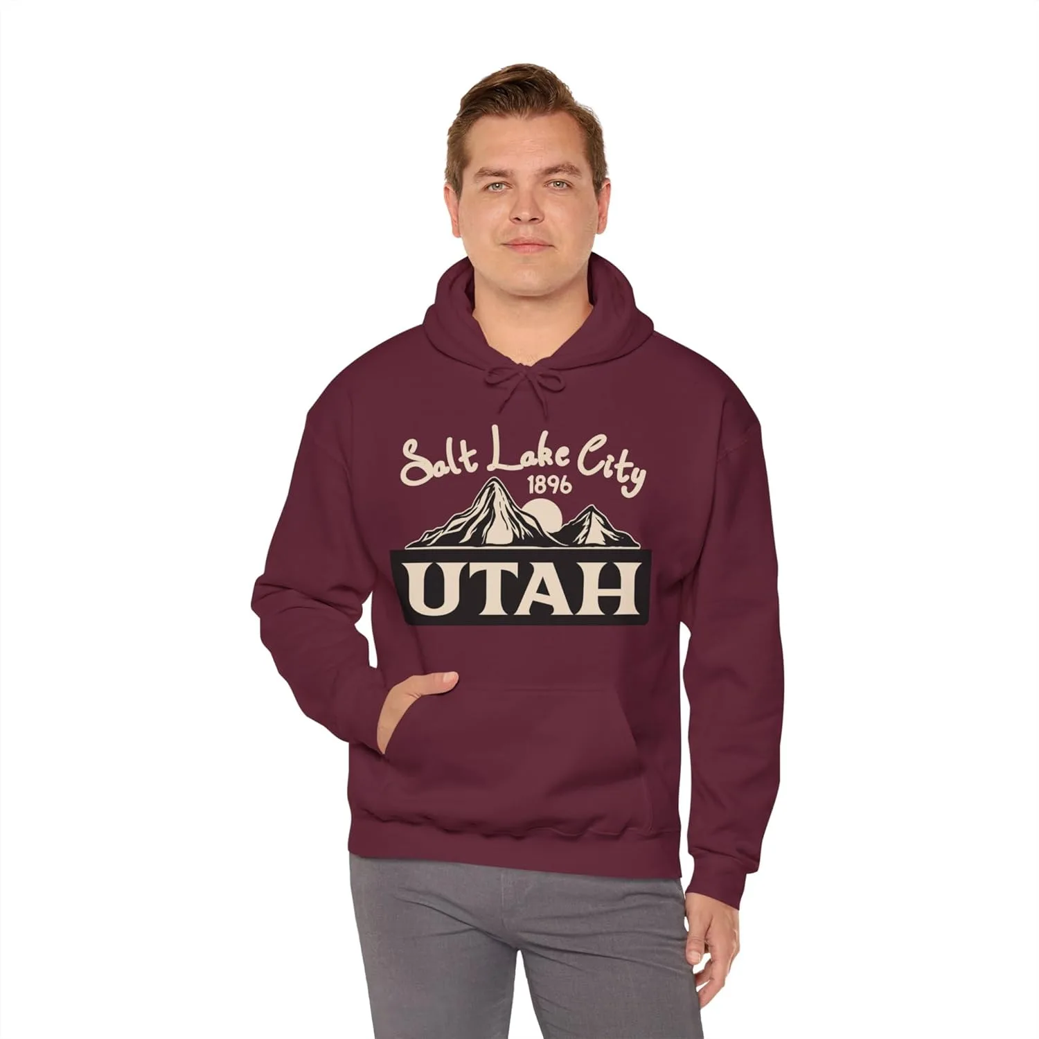 Толстовка с капюшоном Utah Salt Lake City College, университетская футболка, подарок из штата Юта, толстовка с капюшоном с изображением национального парка, хлопковая толстовка унисекс GENERIC, бордовый — фото 4