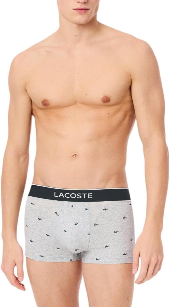 Мужские повседневные боксеры Lacoste All Over Croc, комплект из 3 шт., хлопковые, эластичные, Black/Midnight Smoke/Dove Grey With Black Waistbands — фото 2
