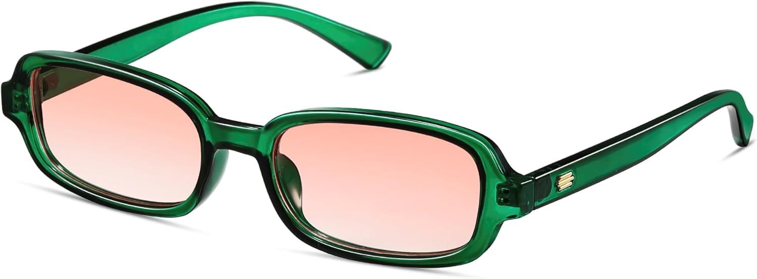 

Женские солнцезащитные очки прямоугольной формы, модные ретро-стиль 90-х, маленькие квадратные солнцезащитные очки с защитой UV400, CL005 Colrea, Green Frame/Gradient Orange Lens