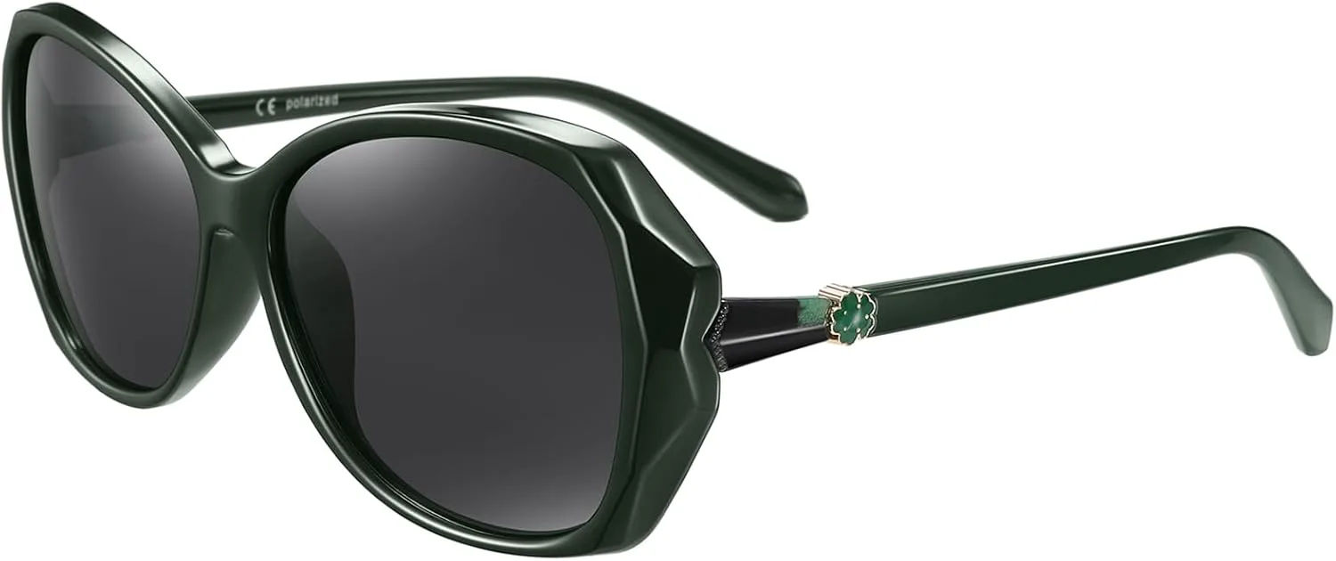 

Солнцезащитные очки HAOLOTA увеличенного размера для женщин, поляризованные, модные солнцезащитные очки с защитой от УФ-излучения UV400, S Green Frame Grey Lens