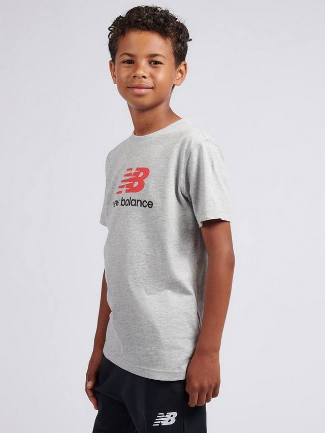 Детская футболка с коротким рукавом Cotton Blend и логотипом New Balance, Grey Heather — фото 2