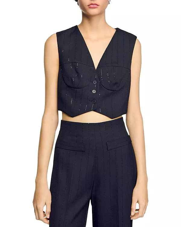 

Укороченная куртка с пайетками Sandro, черный