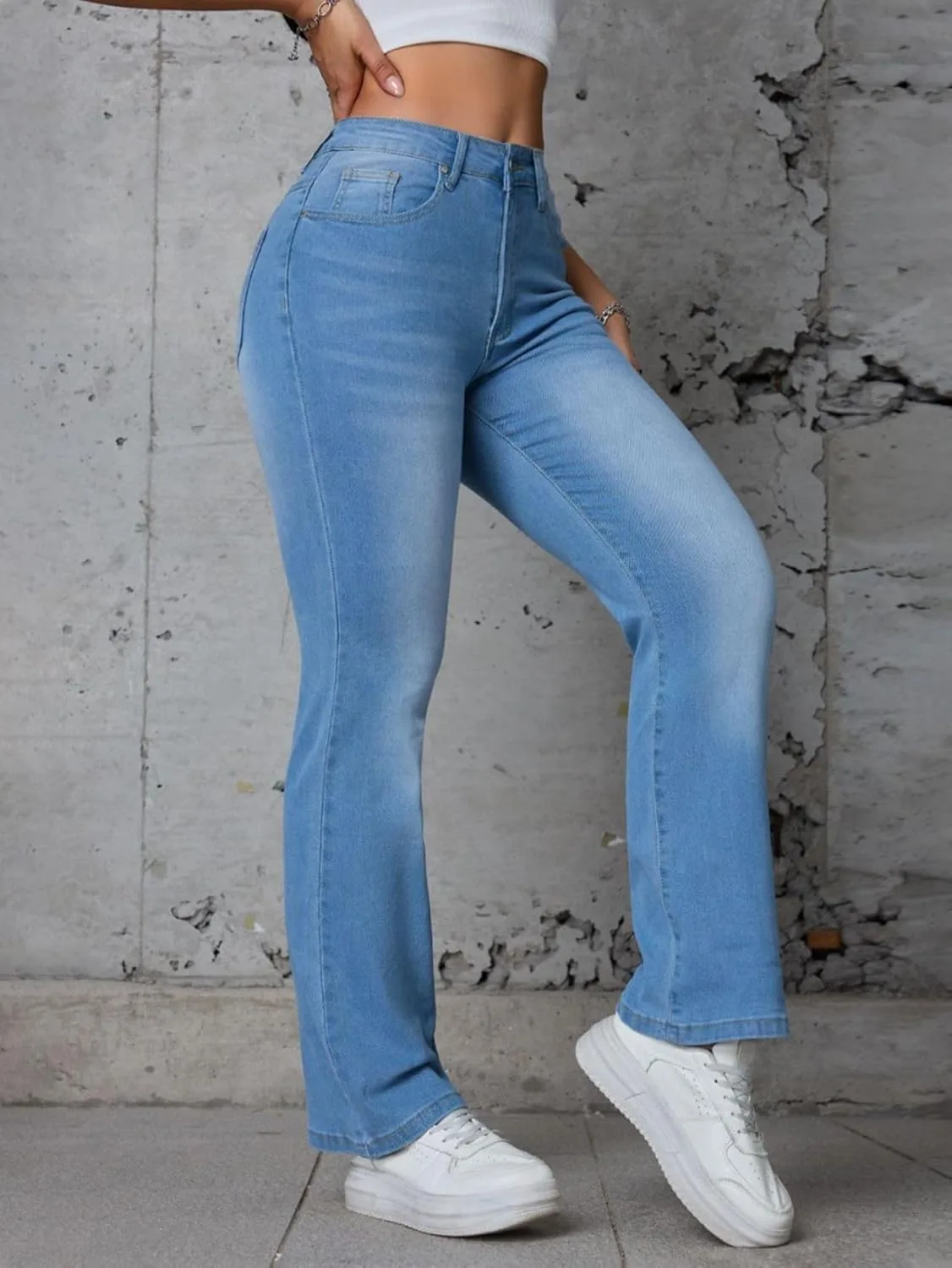 Женские джинсы с высокой талией и расклешенными штанинами, Slim Fit, Stretch Denim — фото 3