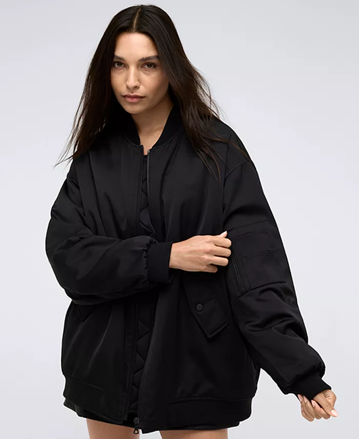 

Женская бомбер-куртка Boyfriend из сатинированного крепа Kenneth Cole, черный