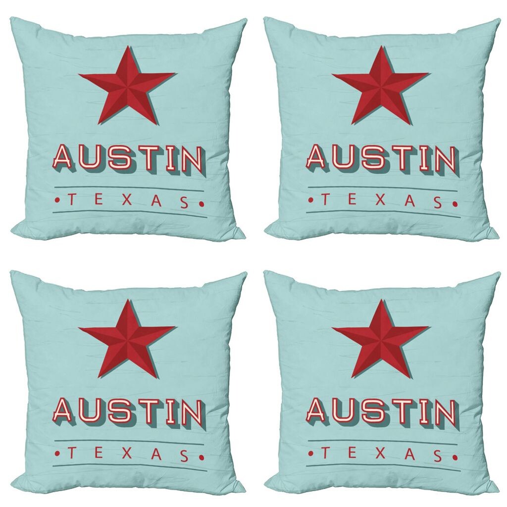 

ABAKUHAUS Austin Набор чехлов для подушек (4 предмета), техасская надпись и звезда, современная двусторонняя цифровая печать, 50 см x 50 см, бледно-рубиновый морской пенопласт