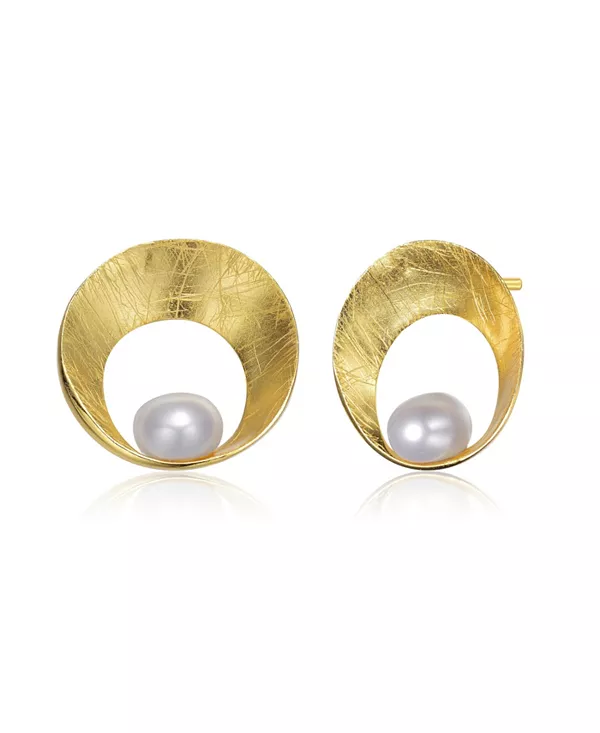 

Серьги-Гвоздики из стерлингового серебра 14 карат с покрытием из золота и натуральным круглым жемчугом пресноводного происхождения Genevive, gold