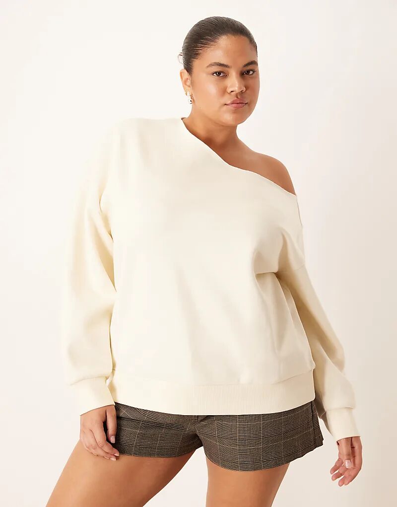 

Кремовый свитшот ASOS DESIGN Curve с открытыми плечами и начесом сзади Asos Curve