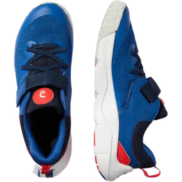 Амортизирующие дышащие низкие детские кроссовки Oxford Blue Kids' DECATHLON, Oxford Blue/Серо-голубой/Огненно-красный — фото 3