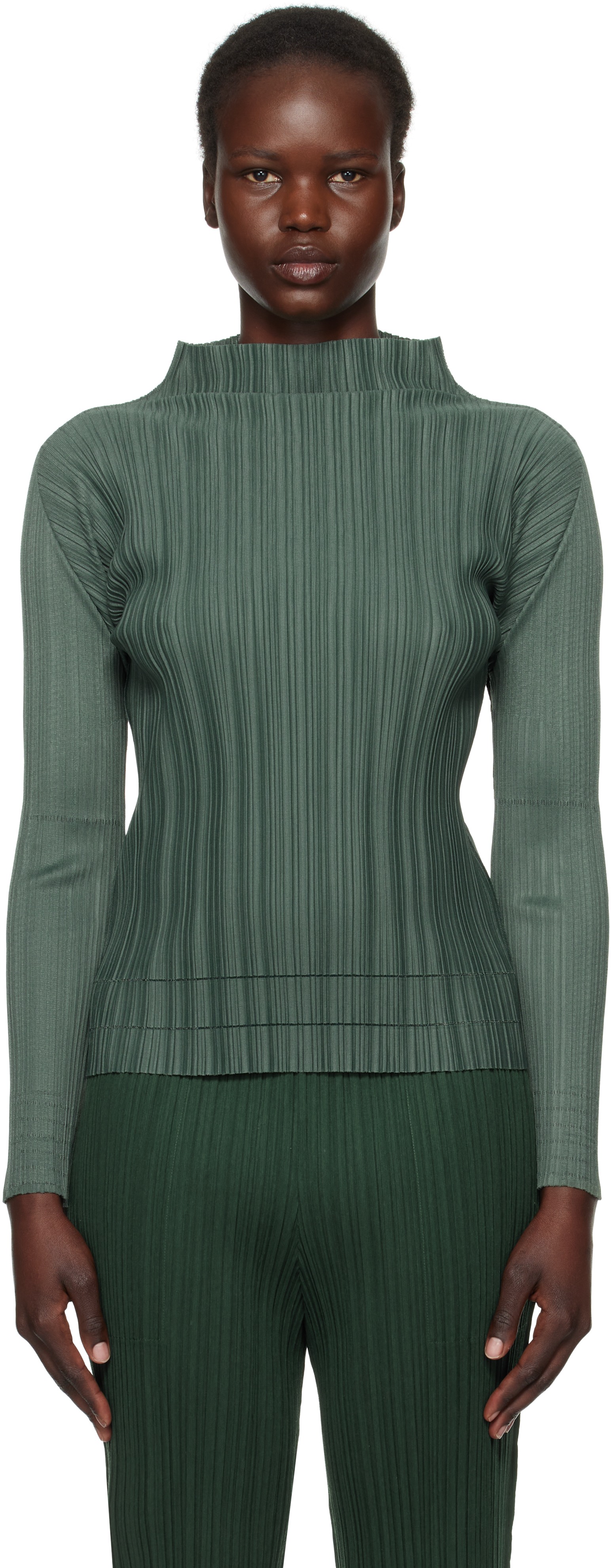 

Зеленый мягкий плиссированный топ PLEATS PLEASE ISSEY MIYAKE, Steel green