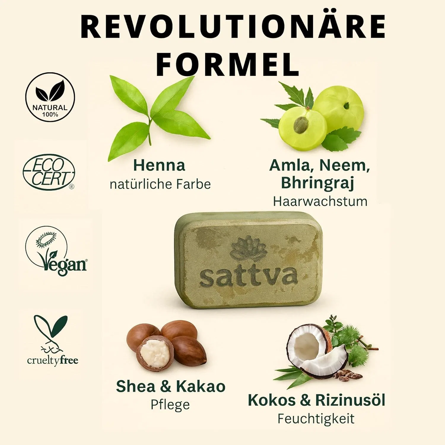 Натуральная краска для волос Sattva Ayurveda в блоке хны, темно-коричневая Sattva Ayurveda — фото 3