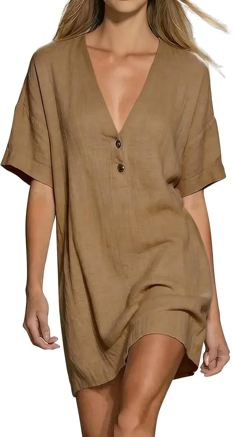 Блуза с коротким рукавом, льняная, из коллекции Summer, хаки
