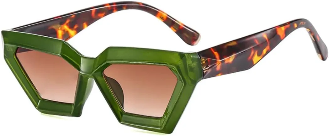 

Винтажные солнцезащитные очки «кошачий глаз» для мужчин и женщин, маленькая оправа, ретро-очки с защитой от УФ-излучения UV400 VVTWSSW, Leopard Green Tea