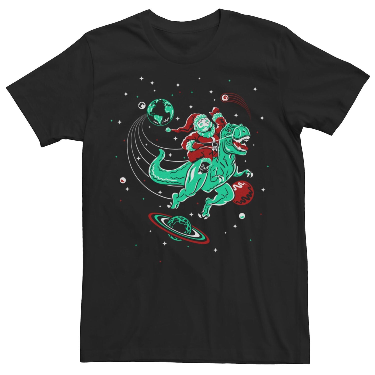 

Мужская красочная футболка Santa Riding T-Rex Space Licensed Character, черный