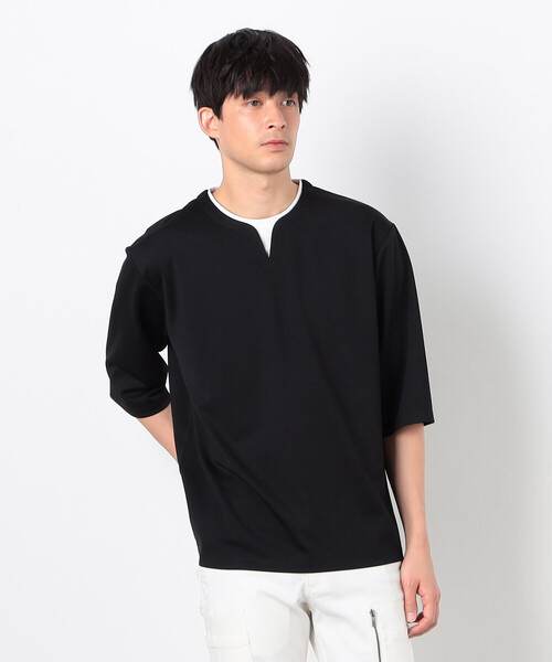 

Футболка с вырезом-«замочной скважиной» и рукавами три четверти COMME CA ISM, черный