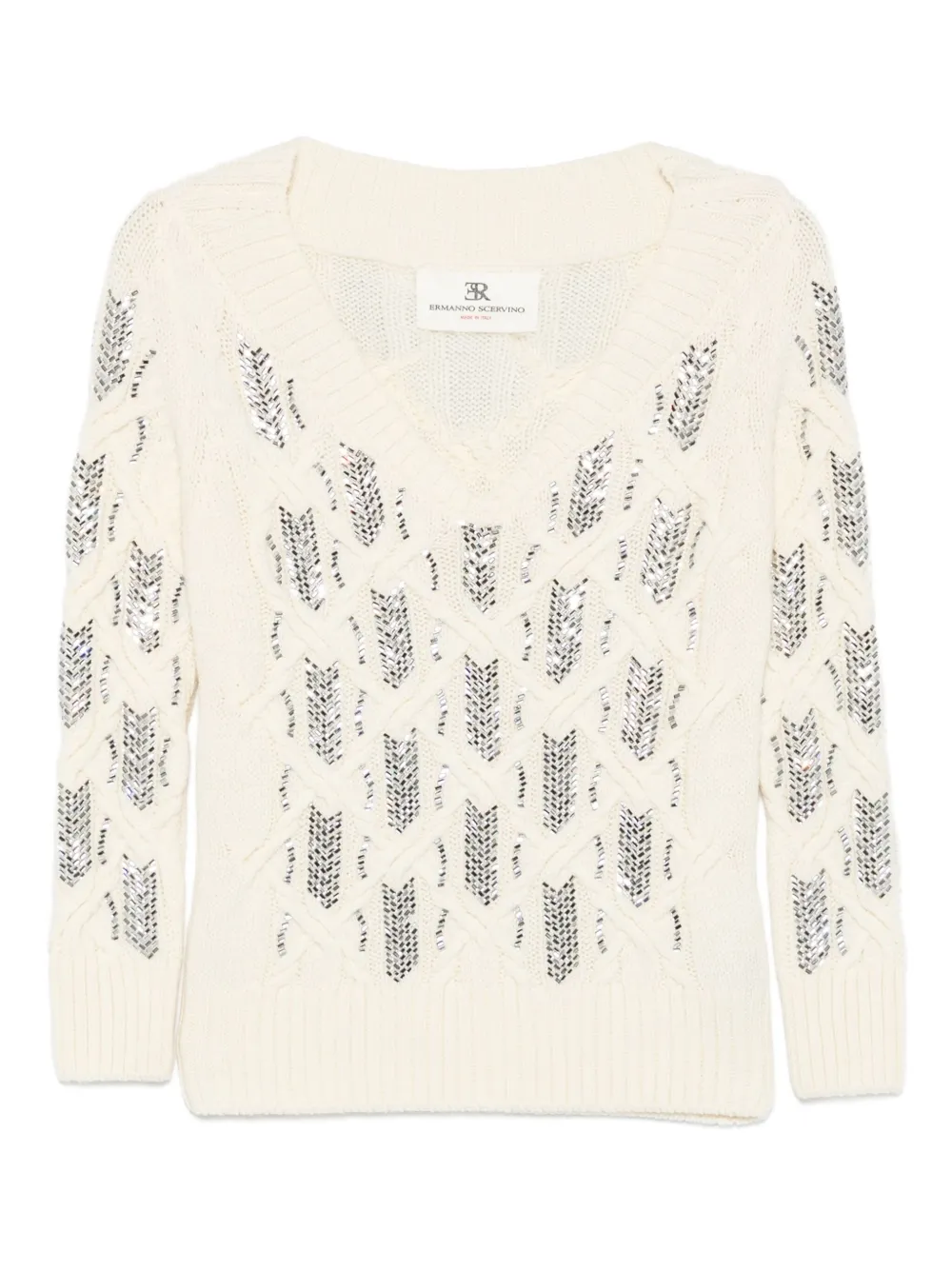 

Свитер с V-образным вырезом, украшенный пайетками Ermanno Scervino, нейтральный