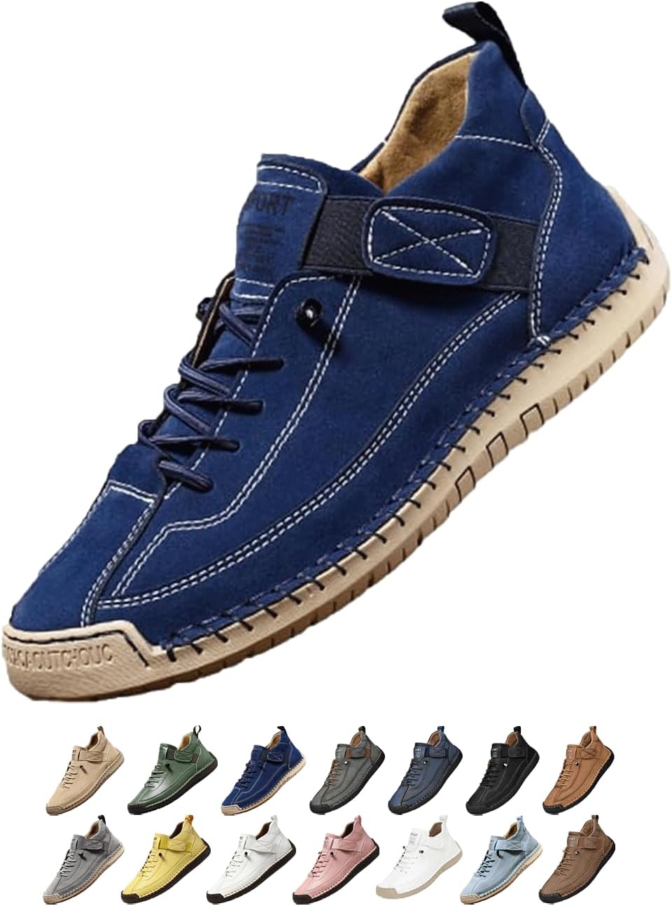 

Удобные ортопедические кроссовки, регулируемые кожаные кроссовки, легкие повседневные лоферы с противоскользящей подошвой Generic, темно-синий