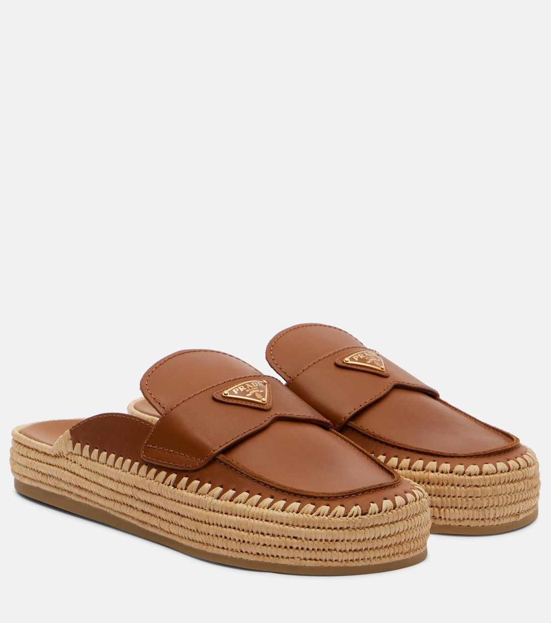 Кожаные мюли-эспадрильи Prada, Cuoio