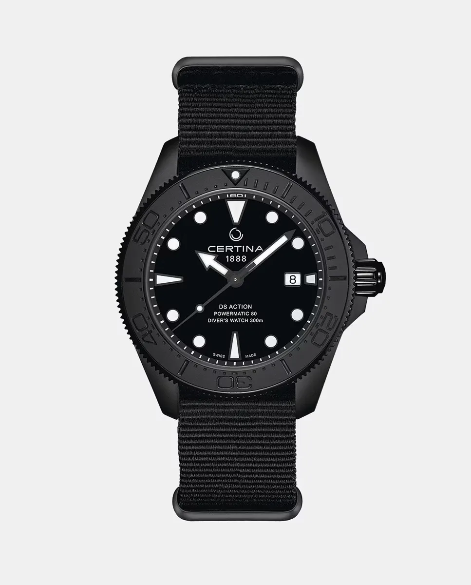 

Мужские часы DS Action Diver C0326073805100 Автоматические, черные из вторичного нейлона Certina, черный