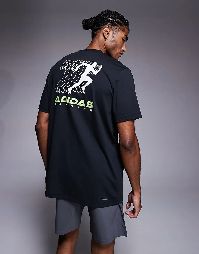 

Футболка для бега adidas с ретро-принтом на спине, цвет «грязно-черный» Adidas Performance