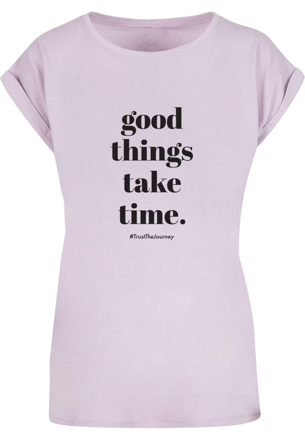 

Футболка с принтом GOOD THINGS TAKE TIME Merchcode, сиреневый