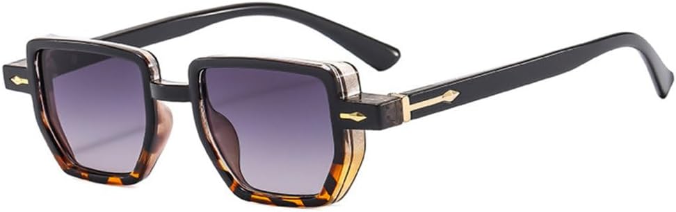 

LVTFCO Модные маленькие солнцезащитные очки для женщин UV400 в винтажном панк-стиле с заклепками, женские многоугольные очки, мужские градиентные солнцезащитные очки, Black Leopard Grey