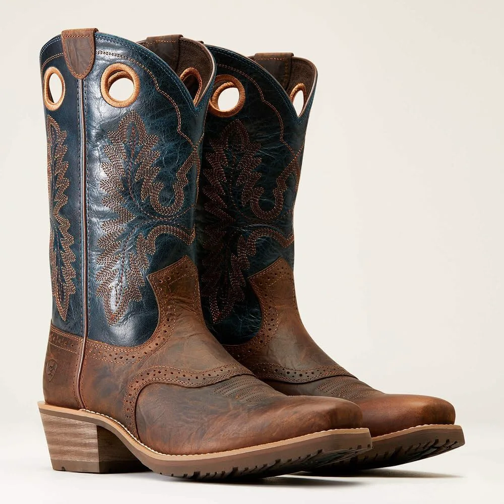 Мужские западные сапоги Ariat Hybrid Roughstock с квадратным носком, коричневый/синий — фото 2