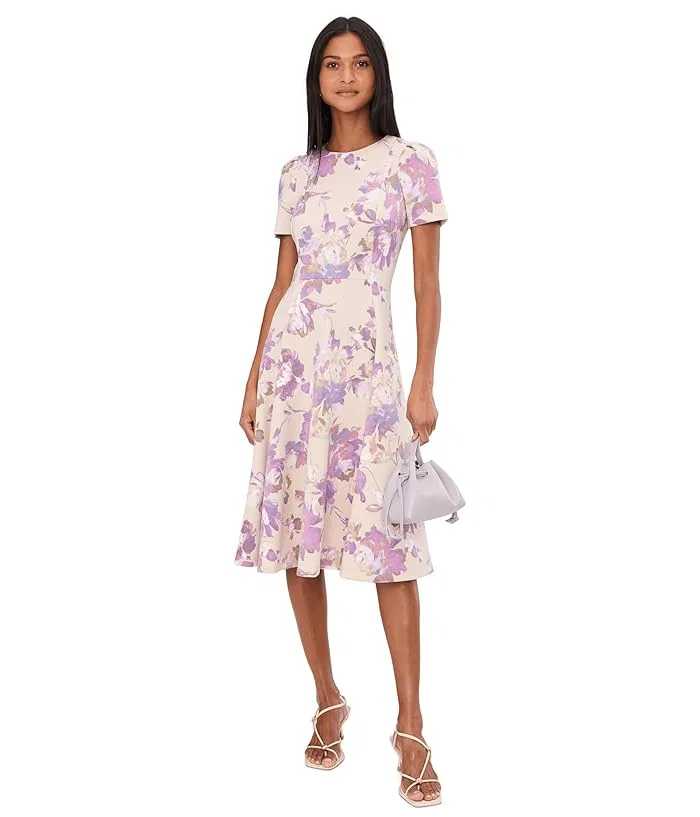 Платье A-silhouette Short Sleeve Scuba Floral Aline Calvin Klein, Khaki Regal Multi — фото 2