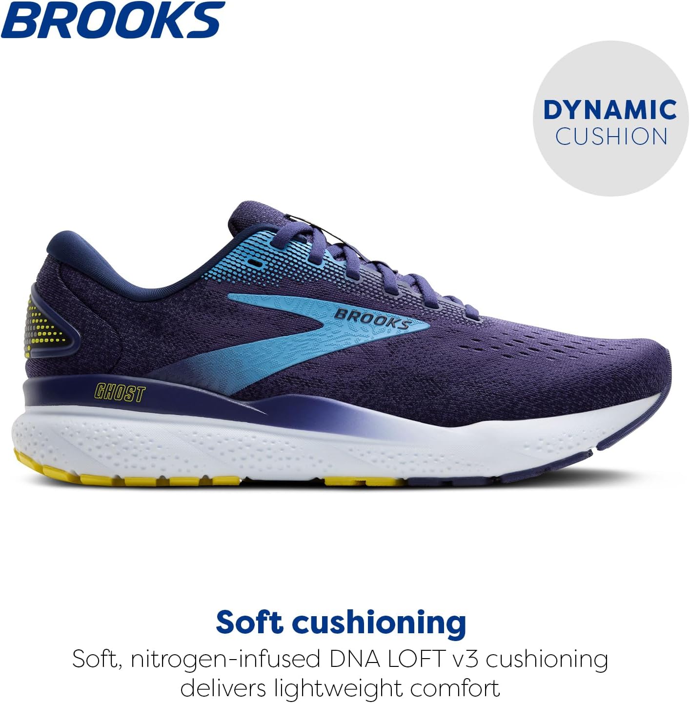 Мужские нейтральные беговые кроссовки Brooks Ghost 16, синий/желтый — фото 2
