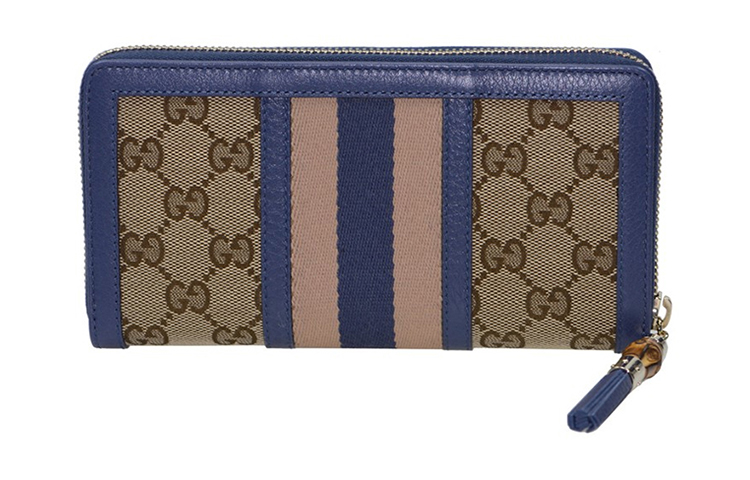 GUCCI Женский синий кошелек из кожи с канвасом — фото 2