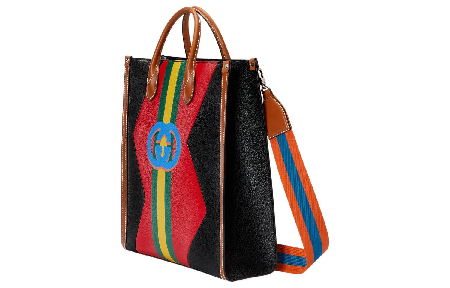 GUCCI Кожаная сумка-тоут Шопер Сумка через плечо Кроссбод Средняя мужская сумка черно-красная — фото 2