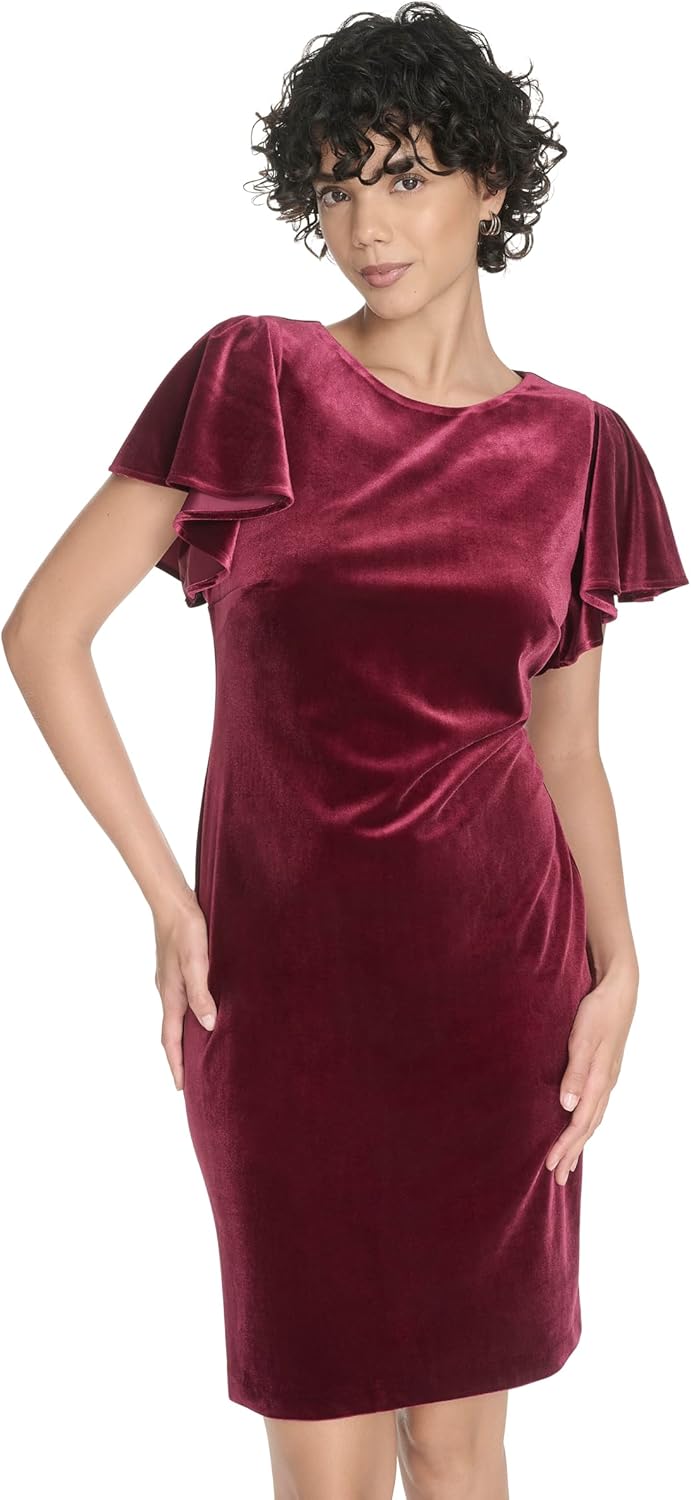 

Женское мини-платье-футляр с рукавами-крылышками и высоким воротом от Tommy Hilfiger, Beet Red