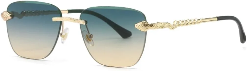 

Винтажные солнцезащитные очки без оправы для женщин и мужчин, модные солнцезащитные очки класса люкс с металлическим змеиным рисунком SZVVBKK, Green Yellow