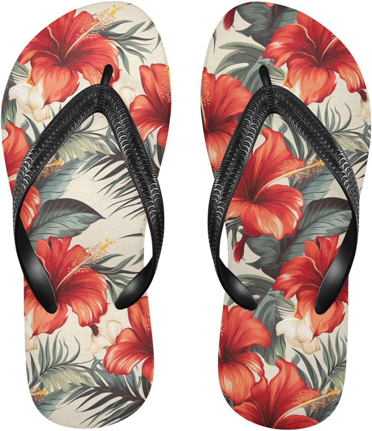 

SPRIPORT Женские и мужские тонкие шлепанцы Red Flower Palms, удобные повседневные сандалии с мягкой подошвой и противоскользящей резиновой подошвой, плоские сандалии для прогулок, пляжа и летнего сезона, Multicoloured