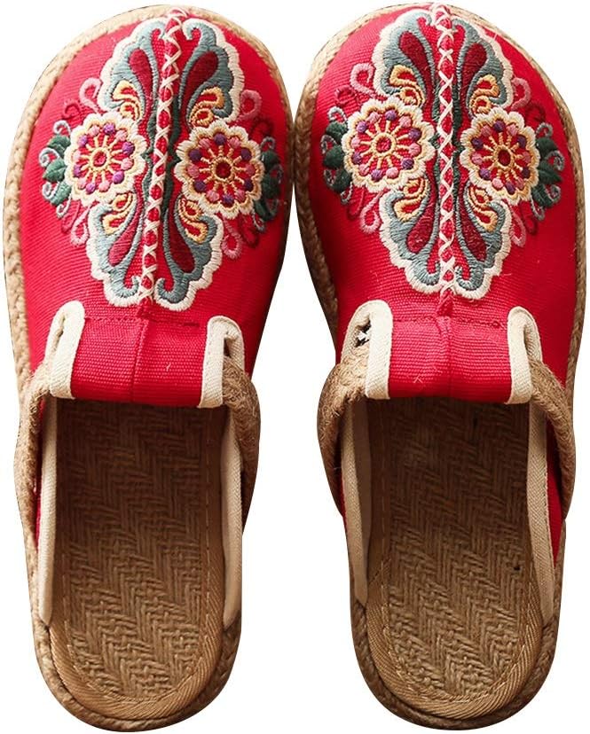 

Тапочки YXCKG с круглым носком, женские сандалии-тапочки, китайские тапочки с вышивкой, летние сандалии для отдыха, домашние холщовые тапочки (цвет: красный, размер: EUR39)