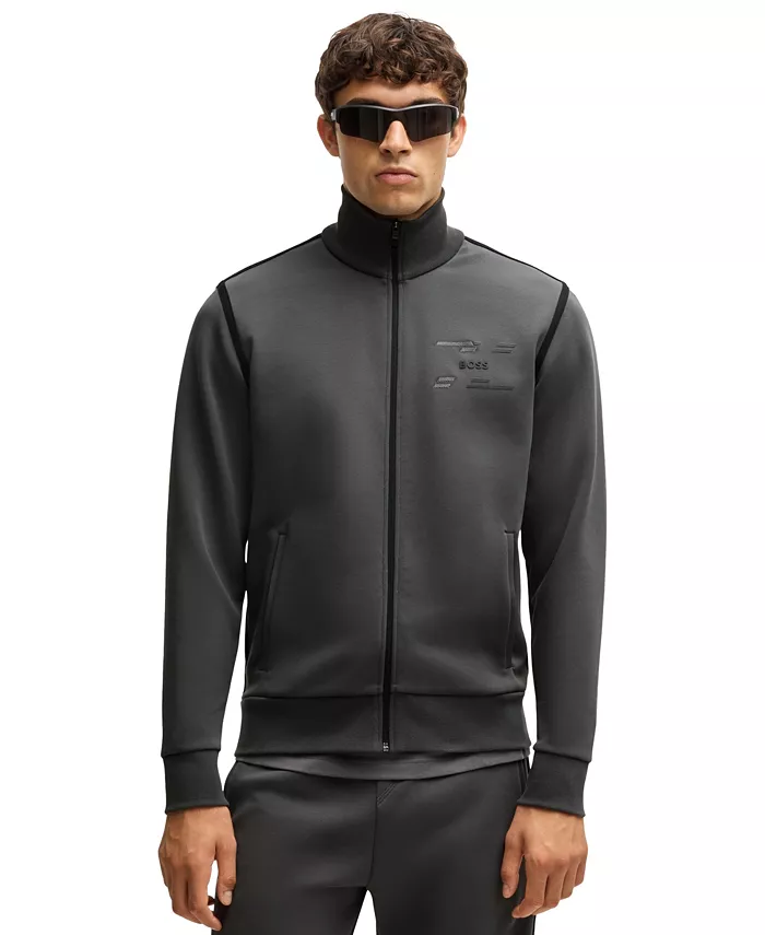 

Мужская толстовка с молнией из хлопковой смеси Hugo Boss, серый