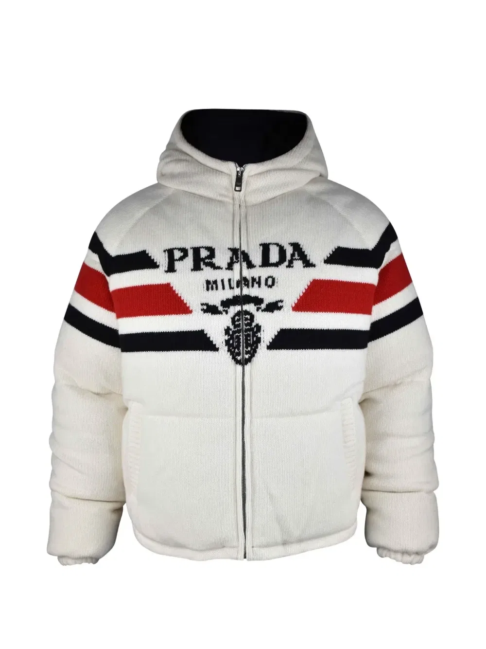 Пуховик с капюшоном и логотипом Prada, белый