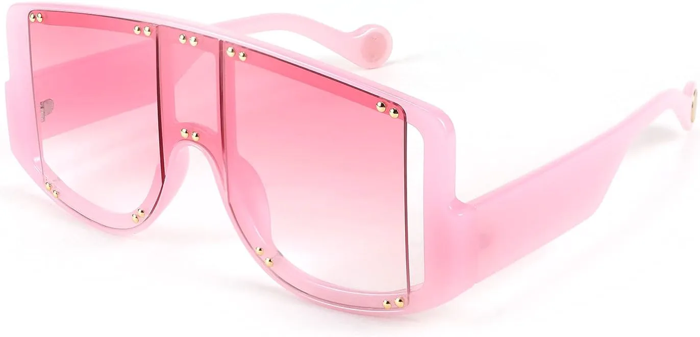 

FEISEDY Большие квадратные солнцезащитные очки в модной оправе с металлическими заклепками, уникальные женские трендовые очки, B4029, Pink Frame & Pink Lens