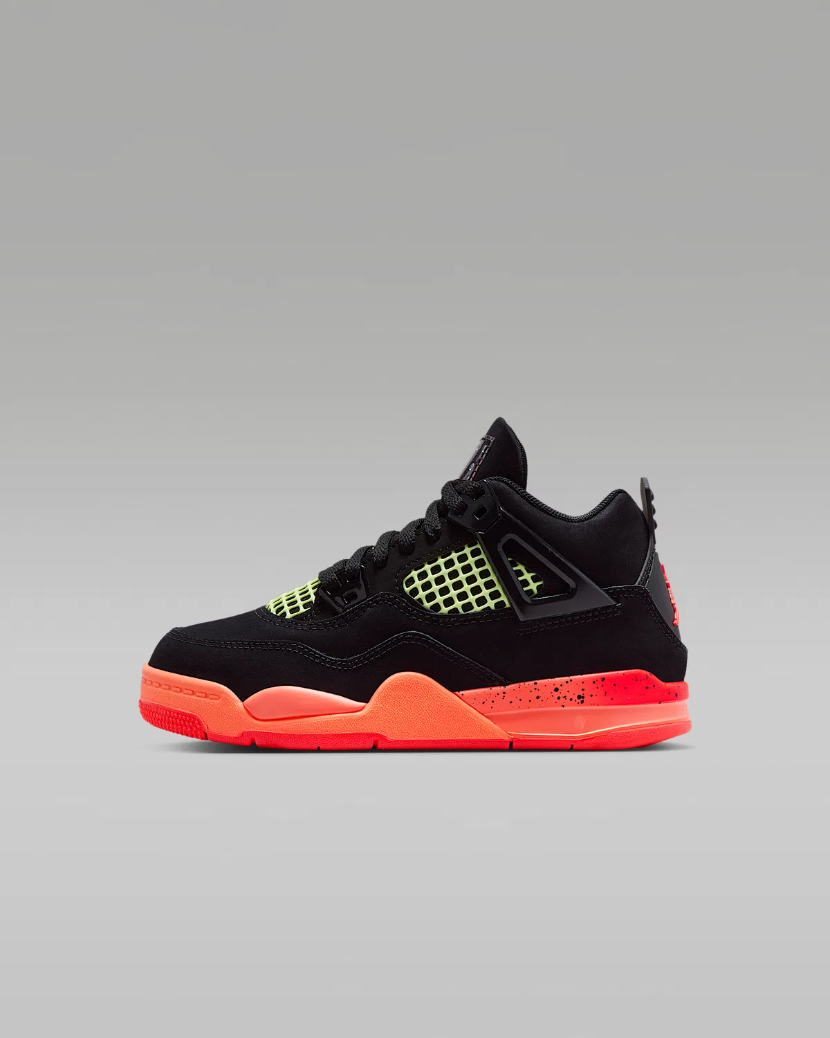Детские кроссовки Jordan 4 Retro, Black/Bright Mango/Barely Volt/Infrared 23