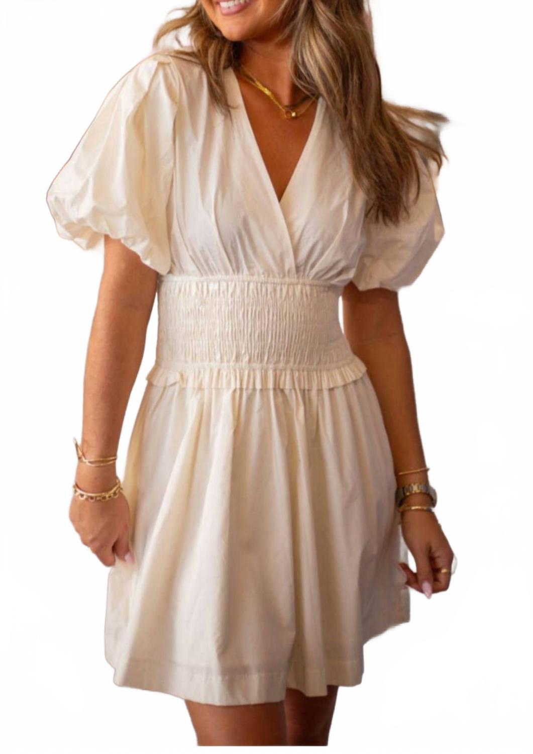 

Мини-платье со сборками на талии из слоновой кости поплина PINCH