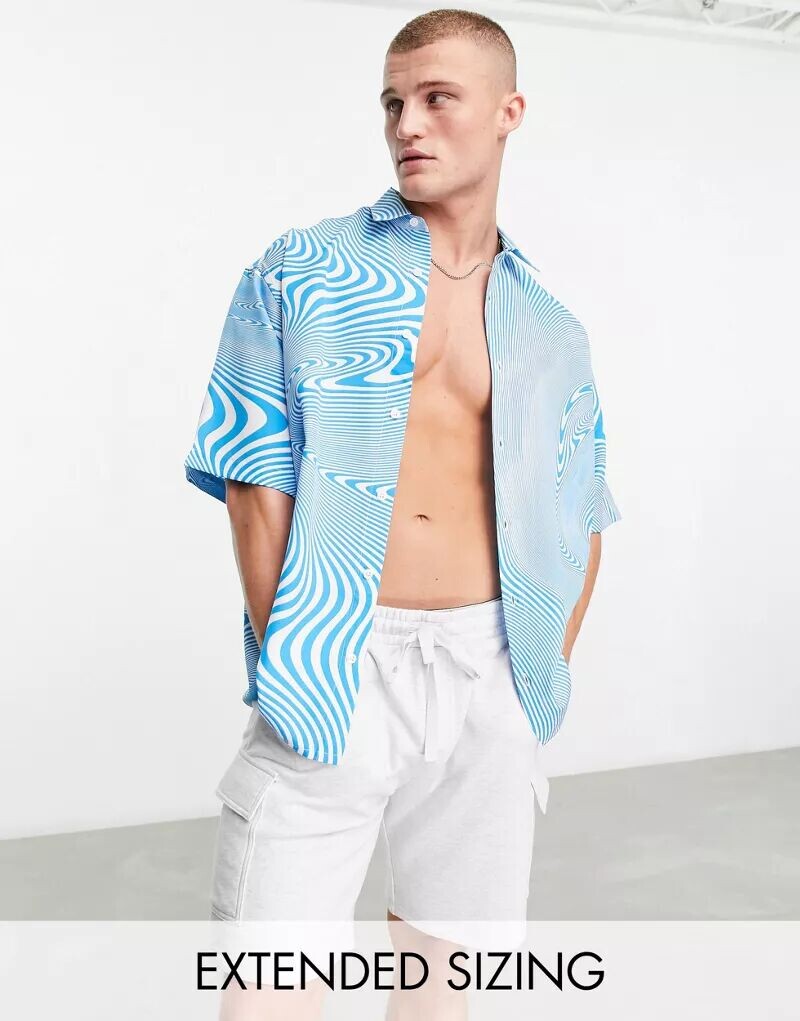 

Синяя рубашка свободного кроя с завитками ASOS