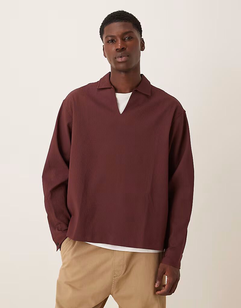 

Рубашка свободного кроя бордового цвета с текстурой Asos Design