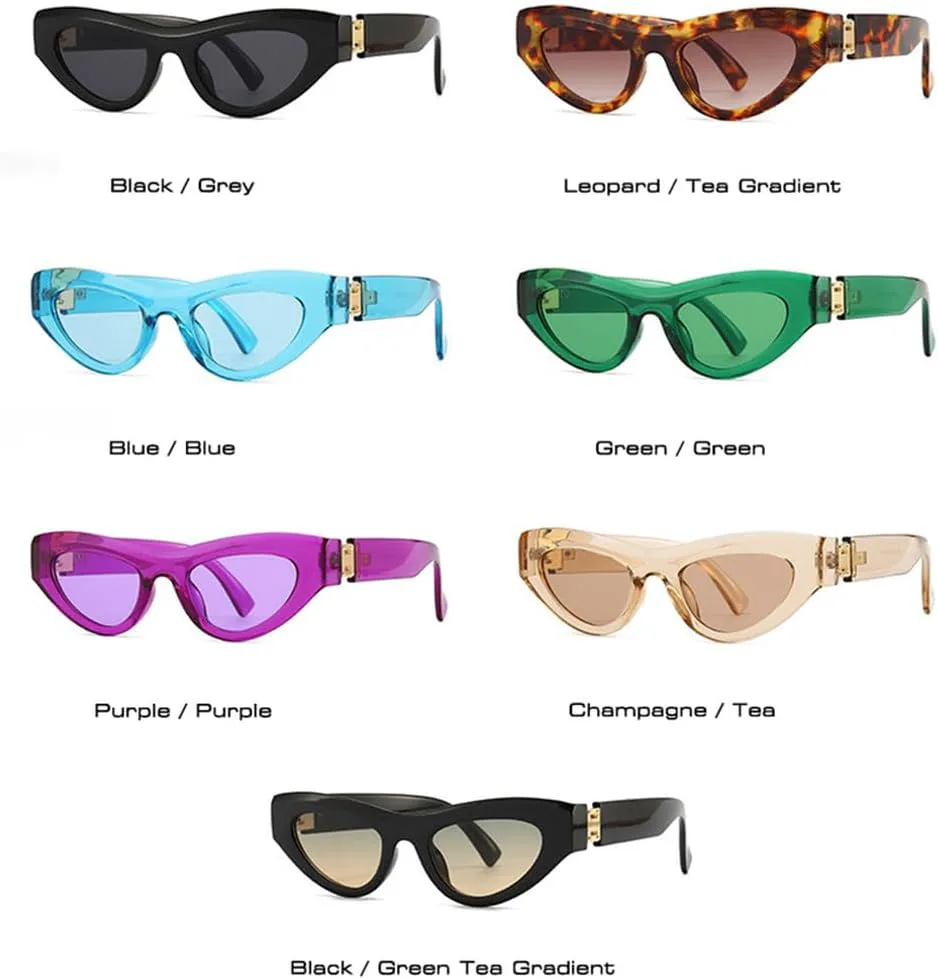 

Ретро-солнцезащитные очки «кошачий глаз» ярких цветов для женщин, модные сине-фиолетовые оттенки, защита от ультрафиолета UV400 для мужчин TYUVIVO, Black Green Tea