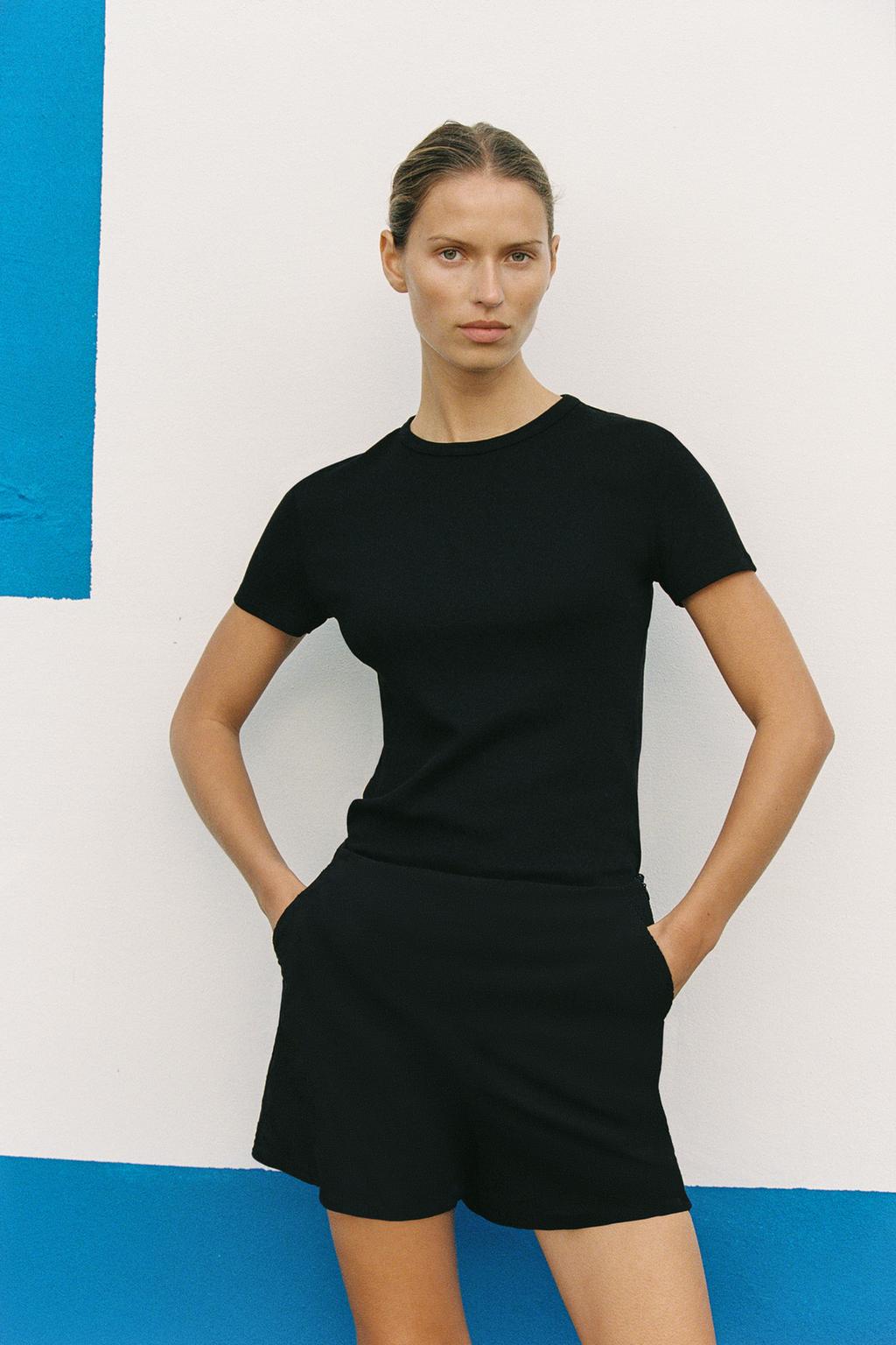 

Шорты-бермуды с высокой талией ZARA, черный
