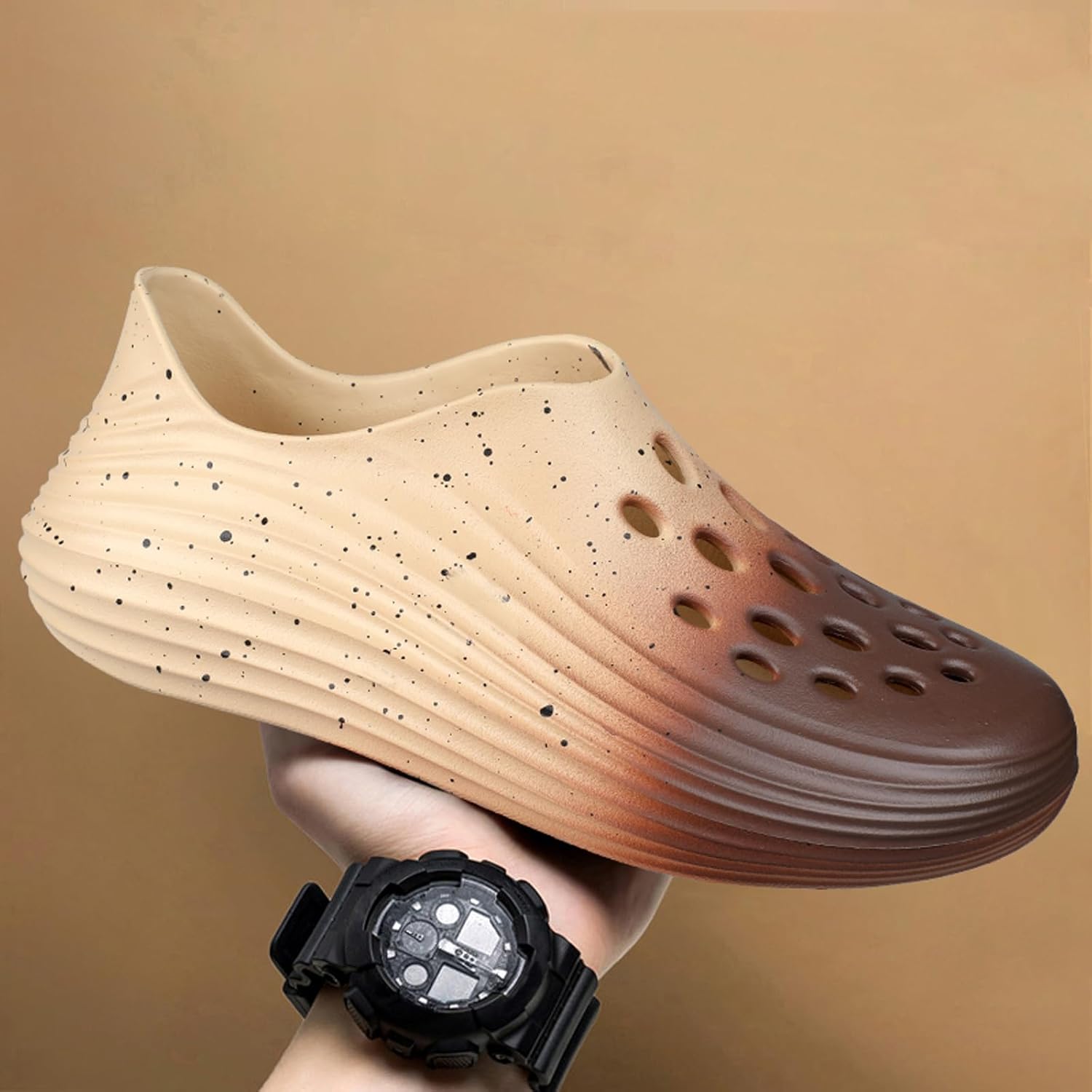 Мужские слипоны из пены с вырезами, стиль Foam Runner, легкие, прочные, из материала EVA, дышащие, мягкие пляжные сандалии с вентиляцией для мужчин Inkuil, коричневый — фото 2